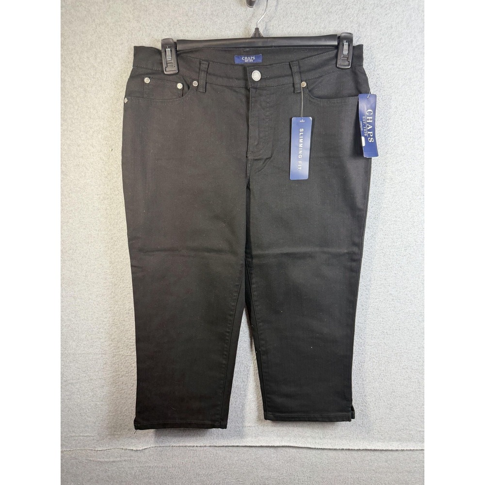 Chaps Capri Pants Womens 10 Black Slimming Fit Stretch‎ Denim ESSTL Casual